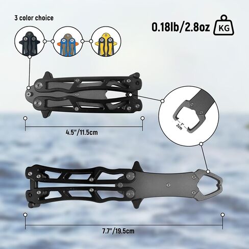 Fish Lip Gripper Tools - 7" Foldable Fishing Grabber Tool with Aluminium Alloy, Portable Lightweight Fish Grips for Caught Fish Pliers Hook Remover Fishing Accessories for Fishermen in Saudi Arabia