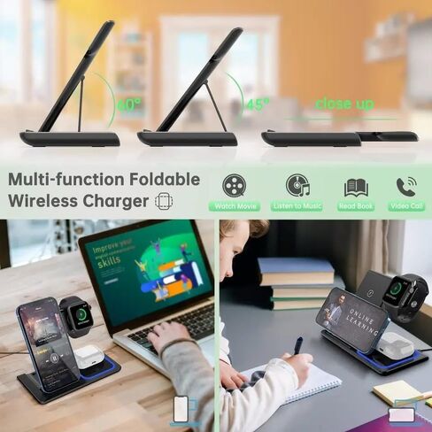 Wireless Charger 3 in 1,15W Fast Charging Station for Apple Watch 8/7/6/5/4/3/2/1,for AirPods Pro,for iPhone 15, 14 Pro/Pro Max/13/12/11/X/Xr in Saudi Arabia