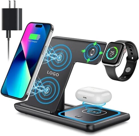 Wireless Charger 3 in 1,15W Fast Charging Station for Apple Watch 8/7/6/5/4/3/2/1,for AirPods Pro,for iPhone 15, 14 Pro/Pro Max/13/12/11/X/Xr in Saudi Arabia