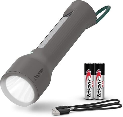 Energizer S-600 Hybrid Power LED Flashlight, Solar, Rechargeable, or AA Battery Powered, IPX4 Water Resistant Bright Flashlight in Saudi Arabia