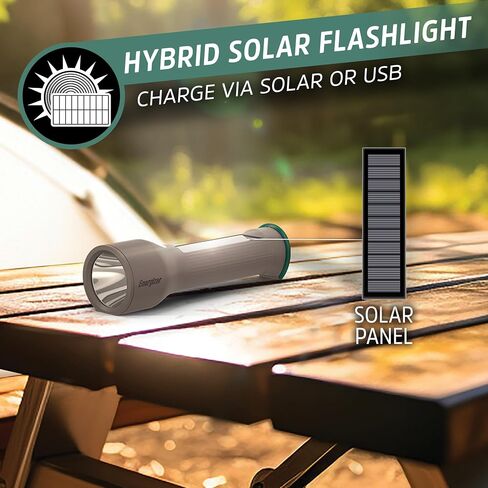 Energizer S-600 Hybrid Power LED Flashlight, Solar, Rechargeable, or AA Battery Powered, IPX4 Water Resistant Bright Flashlight in Saudi Arabia