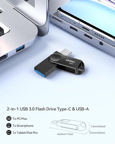 محرك أقراص فلاش USB 3.0 مزدوج سعة 256 جيجابايت، محرك أقراص فلاش USB-C وUSB-A فريد من نوعه UDP مقاوم للماء USB C محرك أقراص فلاش معدني نحيف على شكل إبهام محرك ذاكرة محمول OTG محرك فلاش للكمبيوتر الشخصي والكمبيوتر اللوحي والهاتف الذكي in Kuwait