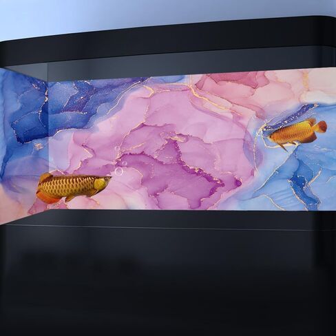 Pink Marble Aquarium Background, Art Abstract Pink Gold Line Marble Terrarium Background, Coloful Marble Glass Terrarium Background 30X12IN with 8 EVA Double-Sided Tape in Kuwait