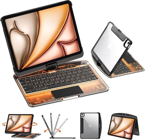 GUSGU for 2024 iPad Air M2 11 Inch Clear Case with Wireless Keyboard, Trackpad, 360°Rotating Stand for 10.9 Inch iPad Air 5th/4th, 11 Inch iPad Pro 4/3/2/1 Case, iPad Air 10.9, iPad Pro 11, Black in Saudi Arabia
