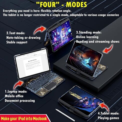 GUSGU for 2024 iPad Air M2 11 Inch Clear Case with Wireless Keyboard, Trackpad, 360°Rotating Stand for 10.9 Inch iPad Air 5th/4th, 11 Inch iPad Pro 4/3/2/1 Case, iPad Air 10.9, iPad Pro 11, Black in Saudi Arabia