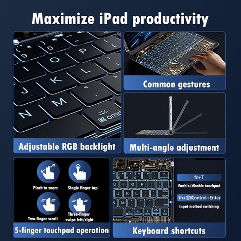GUSGU for 2024 iPad Air M2 11 Inch Clear Case with Wireless Keyboard, Trackpad, 360°Rotating Stand for 10.9 Inch iPad Air 5th/4th, 11 Inch iPad Pro 4/3/2/1 Case, iPad Air 10.9, iPad Pro 11, Black in Saudi Arabia