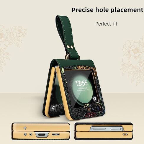 MistWorld for Samsung Galaxy Z Flip 7 Case Dual-Sided Card Holder & Leather Flower Embossed & Hinge & Built-in Screen Protector,Lanyard,Flip case Designed specifically for Women (Black, Z Flip7) in Saudi Arabia
