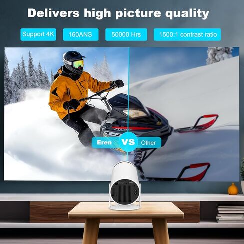 جهاز عرض صغير، جهاز عرض محمول HY300 PRO، يدعم 4K 1080P مع ثنائي النطاق WIFI6 5G لاسلكي 5.0 بلوتوث Android 11، قابل للدوران 180 درجة، تصحيح الانحراف التلقائي، جهاز عرض فيديو بشاشة 40 بوصة - 130 بوصة in Saudi Arabia