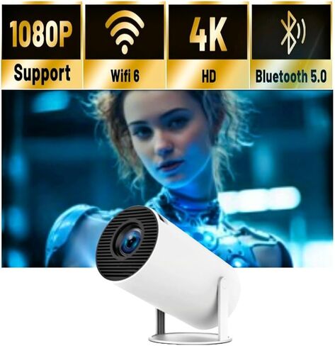 جهاز عرض صغير يعمل بنظام Android 11.0، جهاز عرض ذكي 4K مع WIFI 6 BT 5.0، دوران 180 درجة، جهاز عرض فيديو منزلي خارجي، متوافق مع الهاتف/جهاز التلفاز/الكمبيوتر المحمول in Saudi Arabia