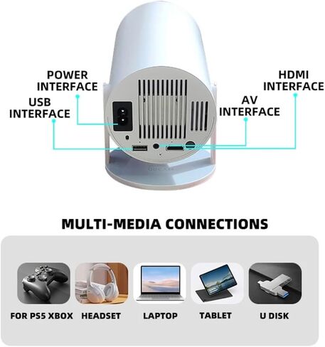 جهاز عرض صغير يعمل بنظام Android 11.0، جهاز عرض ذكي 4K مع WIFI 6 BT 5.0، دوران 180 درجة، جهاز عرض فيديو منزلي خارجي، متوافق مع الهاتف/جهاز التلفاز/الكمبيوتر المحمول in Saudi Arabia