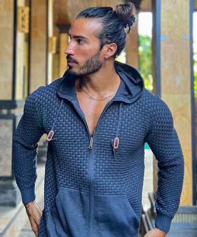 Zaitun Men's Full Zip Up Hooded Cardigan Sweater With Pockets in Kuwait