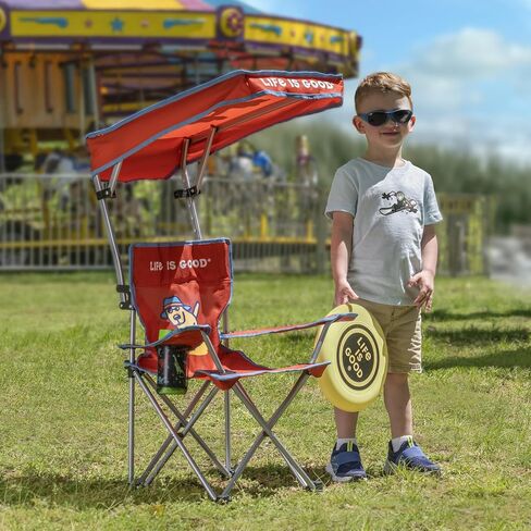 Life is Good Kid's Quad Chair with Canopy, Cup Holder, and Carry Bag, Foldable Outdoor Chair for Beach, Sports, Camping, Supports up to 150lbs in Saudi Arabia