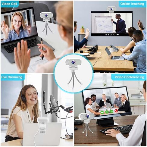 Webcam with Ring Light Microphone - Streaming Web Camera, 1080P Full HD Pro Camera for PC Mac Laptop Desktop, USB Computer Webcam with Privacy Cover and Tripod for Zoom Meeting Skype Teams Twitch in Kuwait