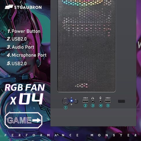 كمبيوتر سطح المكتب للألعاب STGAubron، RX 550 4GB، Intel i7 Xeon E5 2.8 جيجا هرتز، ذاكرة الوصول العشوائي 16 جيجا، 512 جيجا SSD، WiFi، BT 5.0، W10H64، RGB Fanx4، لوحة مفاتيح وماوس ولوحة ماوس RGB، برج كمبيوتر للألعاب للاعبين، البث in Kuwait