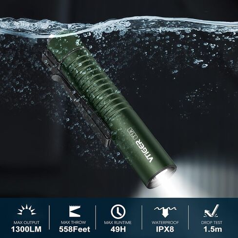 VTIGER T1A مصباح يدوي صغير للجيب EDC مع مشبك، 1300 لومن مدمج AA قابل لإعادة الشحن، مصابيح LED صغيرة، مفتاح ذيل فائق السطوع، ضوء فلاش صغير مع مغناطيس للتخييم والمشي لمسافات طويلة وفي الهواء الطلق والطوارئ in Saudi Arabia