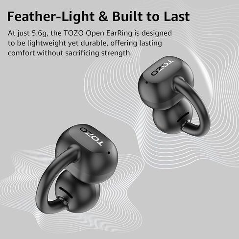 TOZO OpenEarRing True Open Ear Headphones, Lightweight Comfort Open Ear Clip Wireless Earbuds, 40H Play Bluetooth 5.4 Headphones with Smart Digital Display Design Fit Sports Running, Workout Black in Saudi Arabia