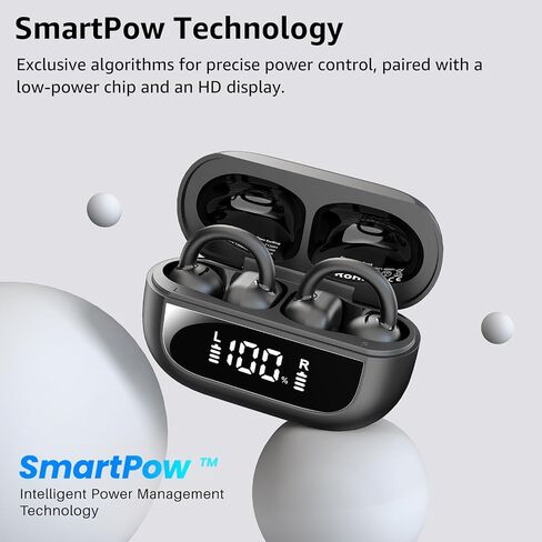 TOZO OpenEarRing True Open Ear Headphones, Lightweight Comfort Open Ear Clip Wireless Earbuds, 40H Play Bluetooth 5.4 Headphones with Smart Digital Display Design Fit Sports Running, Workout Black in Saudi Arabia