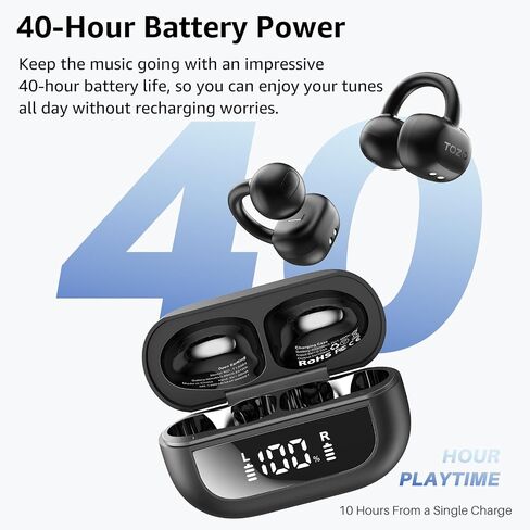 TOZO OpenEarRing True Open Ear Headphones, Lightweight Comfort Open Ear Clip Wireless Earbuds, 40H Play Bluetooth 5.4 Headphones with Smart Digital Display Design Fit Sports Running, Workout Black in Saudi Arabia