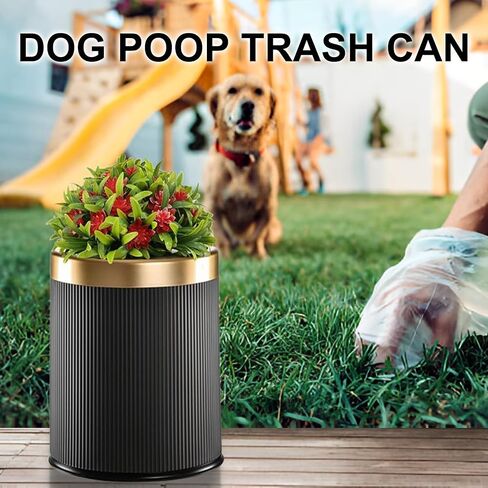 Dog Poop Trash Can Outside, Dog Waste Container, Plant Styled Small Outdoor Trash Can with Lid, 2.6 Gal, Drak Grey in Saudi Arabia