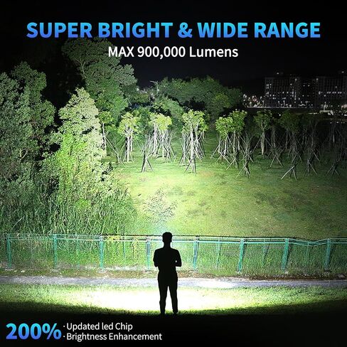 مصابيح LED قابلة لإعادة الشحن لومن عالي، 900,000 لومن مصباح يدوي فائق السطوع مع 7 أوضاع ومقاومة للماء، مصابيح يدوية قوية للتخييم والطوارئ والمنزل (عبوتان) in Saudi Arabia