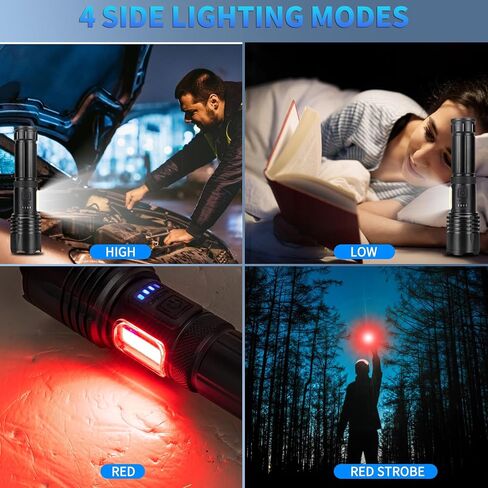 مصابيح LED قابلة لإعادة الشحن لومن عالي، 900,000 لومن مصباح يدوي فائق السطوع مع 7 أوضاع ومقاومة للماء، مصابيح يدوية قوية للتخييم والطوارئ والمنزل (عبوتان) in Saudi Arabia