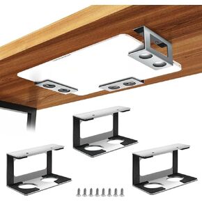 Under Desk Laptop Mount, Teridokor 3Pcs Under Desk Shelf Bracket with Rubber Pad Compatible with Device Tall Maximum 3 Inch, Stainless Steel Under Desk Laptop Holder Tray for Laptop MacBook PS4 & More