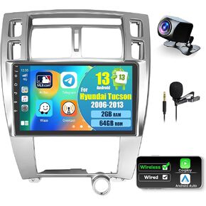 Fuluku【2+64G 10.1 Inch Touchscreen】 for Hyundai Tucson 2006-2013 Android 13 Car Stereo with Wireless Carplay Android Auto, Radio WiFi/GPS/FM/RDS/Bluetooth/SWC/Waterproof Night Backup Cam Mic