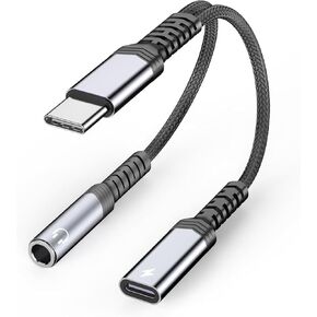 [MFi Certified] iPhone 16 15 Aux Adapter,USB C to 3.5mm Headphone Jack Adapter,Type C 3.5 mm Headphones and Charger Adapter Nylon Braided Aux Jack Dongle Connector for iPhone 16 15 Galaxy iPad