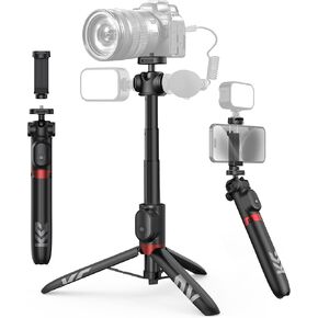 KraftGeek 48" Vlogging Selfie Stick Tripod with Bluetooth Remote, 1/4" Mount Adapter for Camera/Monopod/GoPro, 3 Cold Shoe Slots, Portable Smartphone iPhone Tripod Stand for Video Recording and Photo