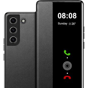 for Samsung Galaxy S24 FE Case Flip Leather Cover Clear S-View, Touchable View for Samsung Galaxy S24 FE Phone Case Smart Window Hard Slim Flip Shockproof Protective Cover Galaxy S24 FE (Black)