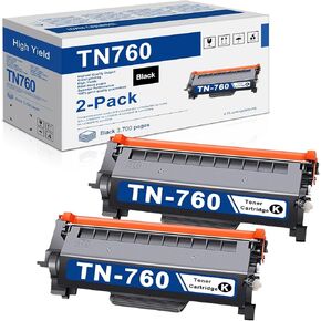 خرطوشة حبر سوداء بديلة TN760 TN760 متوافقة مع طابعات براذر TN760 DCP-L250DW MFC-2710DDW MFC-L2750DW MFC-L2750DWXL HL-L2350DW HL-L2370DW/DWXL HL-2390DW HL-L2395DW TN7 60 2PK