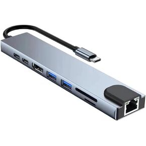 8in1 RJ45 100mbps USB c hub to Adapter Laptop Universal Computer Docking Station Splitter for pc USB c hub multiport Adapter for MacBook pro SD TF RJ45 USB Extender hub PD HDTV Aluminum
