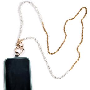 Women 18k Gold Plated Stainless Steel And Pearl Beads Chain Cell Phone Neck Strap Lanyard Long Anti lost SmartPhone String