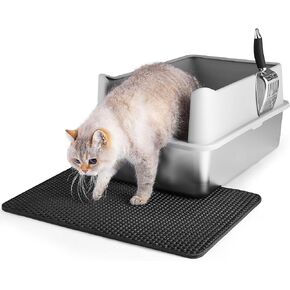 Stainless Steel Litter Box - 37L XL Metal Cat Litter Box - with Catch Mat & Metal Scoop - Anti Leakage - High Sided