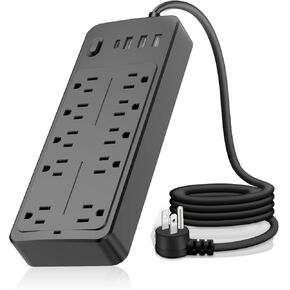 Power Strip Power Bar, Muti-Outlets Ports Desktop Charging Station, Flat Plug Overload Surge Protection Outlet Strip, USB Ports, Extension Cord, Wall Mount, Night Light Station Socket,for Home,Office