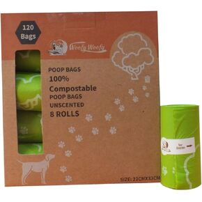 Dog Poop Bags (120 Bags- 8 Rolls), Certified 100% Biodegradable, Easy Open, Eco Friendly and Leakproof Dog Waste Bags, Zero Odor, Unscented, ASTM D6400- BPI Certification