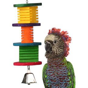 Super Bird Creations SB51122 Disco Fever Bird Toy - for African Greys Parrots Eclectus - Designed with Wooden Blocks & Bell - Stimulating and Interactive Bird Toy - Medium Bird Size, 14.5" x 4" x 4"