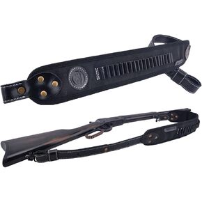 Leather Rifle Shell Holder Sling for 17HMR, 22LR, 22MAG., Padded Canvas Gun Shoulder Straps