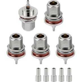5 PCS N Bulkhead Female Crimp RF Connectors 50 ohm N Female Jack RF Coaxial Connector Adapter for RG58 RG400 RF Coax Cable