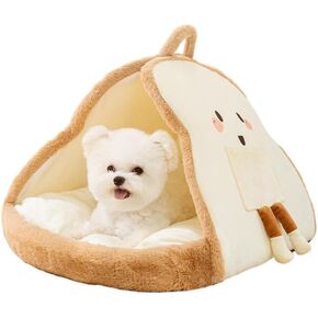 Portable Pet Cave for Puppy Kitten Cute Toast Design for Small Pets Cosy Cuddler (M:up to 5.5lbs)