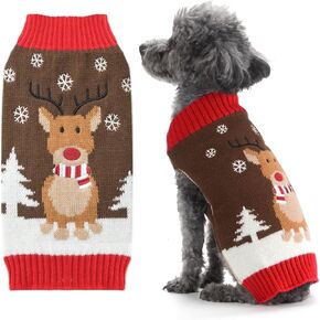 PETCARE Dog Christmas Sweater V-Neck Warm Knitted Puppy Sweaters Vest Cute Red Plaid Snowman Xmas Dog Clothes Outfit for Small Medium Dogs Cat Pet Pullover (Decorative Buttons. Can't Untie) Large