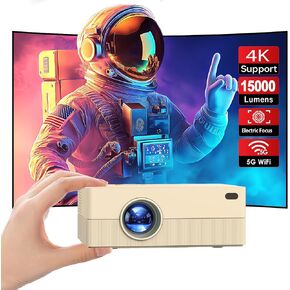 [Electric Focus] JOWLURK Mini Projector with Wifi and Bluetooth,1080P HD Portable Projector,15000L Movie Projector for Home Bedroom, Compatible with Android/iOS/Windows/TV Stick/HDMI/USB (Champagne) in Kuwait