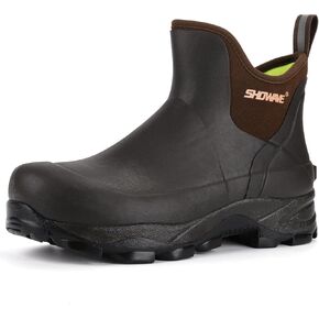 Showave Men's Rain Boots, Rubber Hunting Booties, Waterproof Insulated Mud Boots, Durable Outdoor Garden Boots for Fishing Yard Working