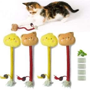 4Pcs Catnip Toys for Cats, Bite Resistant Cat Chew Toys with Gall Fruit, Soft Doll & 4 Pack Natural Catnips, 9" Kitten Teething Toys for Indoor Cats Kitten
