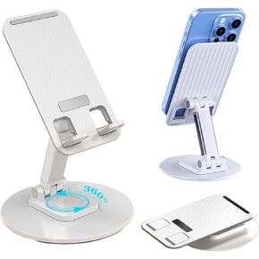 Foldable Phone Stand for Desk -Portable 360 Degree Rotation Height Adjustable Cell Phone Holder Compatible with All Mobile Phone, iPhone 14, iPad, Tablet 4-10.7'' Desk Accessories (Black)
