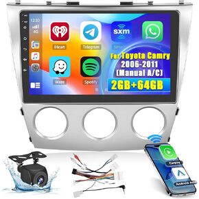Hikity 8 Core 4+64GB for (Manual A/C) Toyota Camry 2006-2011 Android 13 Car Stereo Carplay Android Auto 10.1 Inch IPS Touchscreen Radio 59UI GPS Navigation WiFi 32EQ DSP Backup Camrea