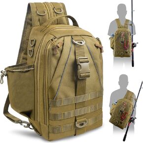 SILANON Fishing Tackle Backpack Wateproof Fishing Backpack with Rod Holder Lightweight Fishing Sling Tackle Bag Tackle Box Backpack Outdoor Fishing Shoulder Storage Bag Gift for Men