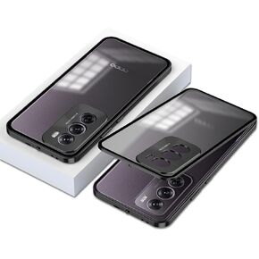 QUIETIP Case Compatible with Oppo Reno 12 Pro 5G,Metal Frame + PC Frosted Surface Back Cover with Camera Protection,Black