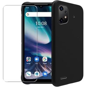 Case for Umidigi Bison X20 + Glass Screen Protector Tempered Film - Transparent Silicone Soft Flexible Bumper Shockproof TPU Protective Cover Shell for Umidigi Bison X20 (Black)