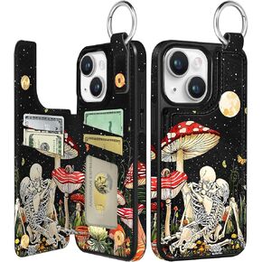 حافظة محفظة لهاتف iPhone 15 Pro Max مع حامل بطاقة، مصمم على شكل فطر الضفدع بمسند مغناطيسي ومشبك خلفي وحافظات هاتف جلدية قابلة للطي لهاتف iPhone 15 Promax للنساء والرجال والفتيات in Kuwait